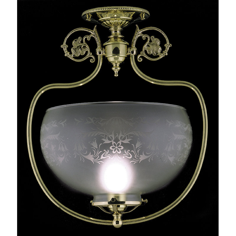 Volney Glass Semi Flush Mount, Polished Brass