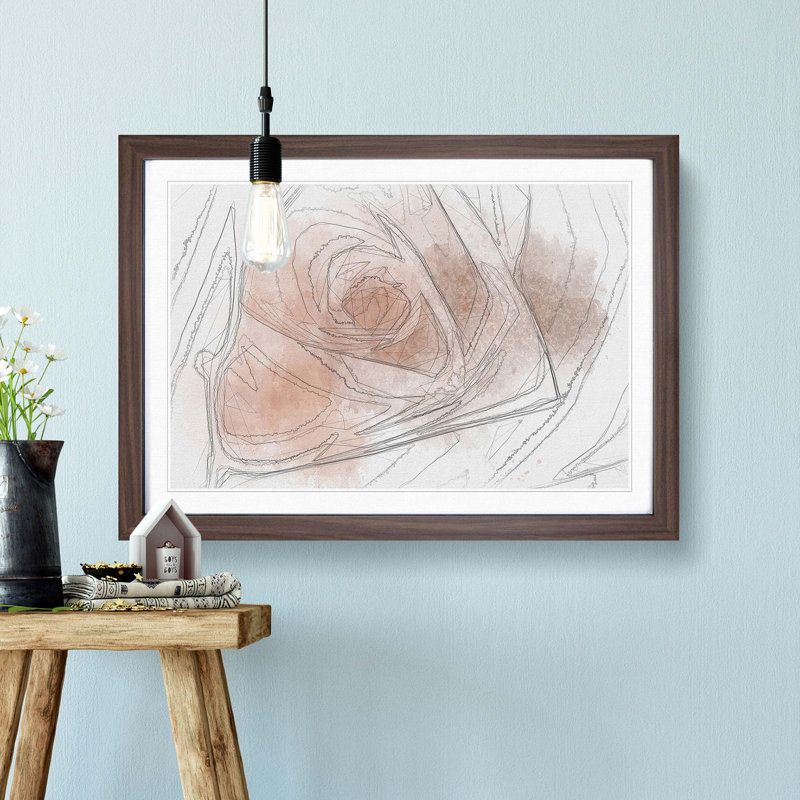 Light Pink Rose in Abstract - Picture Frame Graphic Art Print, Walnut Framed, 36cm H x 48cm W x 2cm D