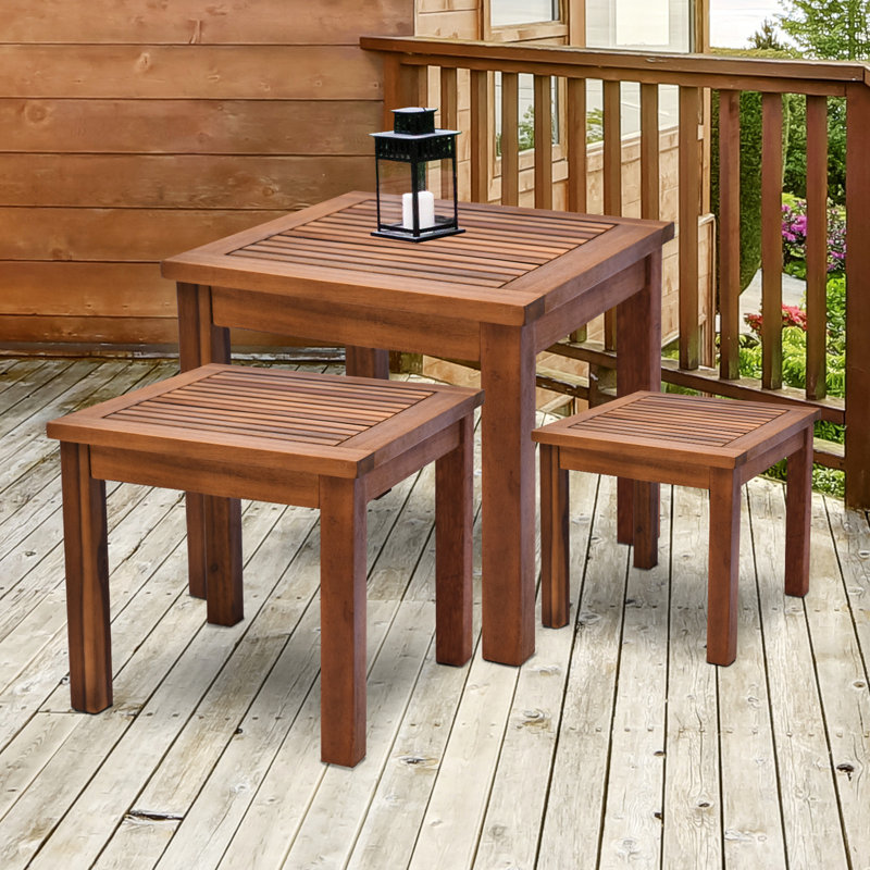 Ensemble de 3 tables gigognes d'extérieur avec structure en bois d'acacia et design multifonctionnel Outsunny