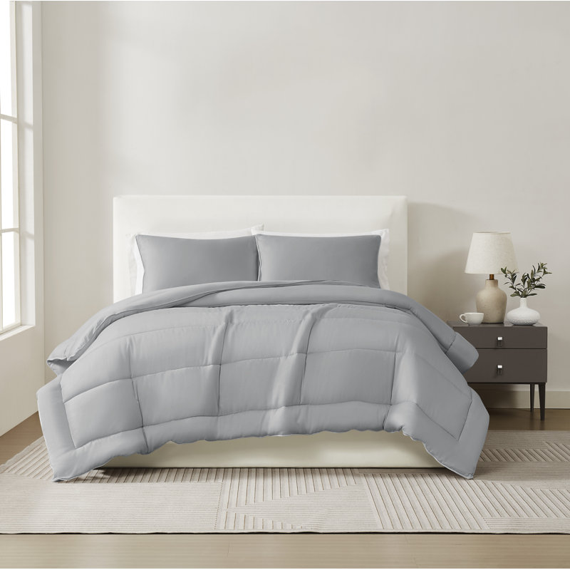 Christian Siriano NY Cotton Sateen 2 Piece Comforter Set, Queen Comforter + 2 Standard Shams, Gray