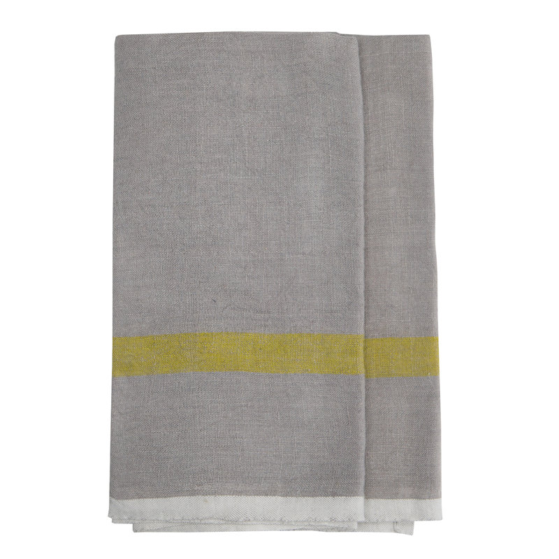Laundered Stripe Tea Towel Kitchen Towel, Grey/Lime