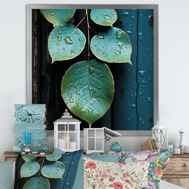 Harmonie de photos de feuilles aqua - Herbes, impressions sur toile, Cadre simple argenté, H 36 po x l 36 po x P 1,5 po