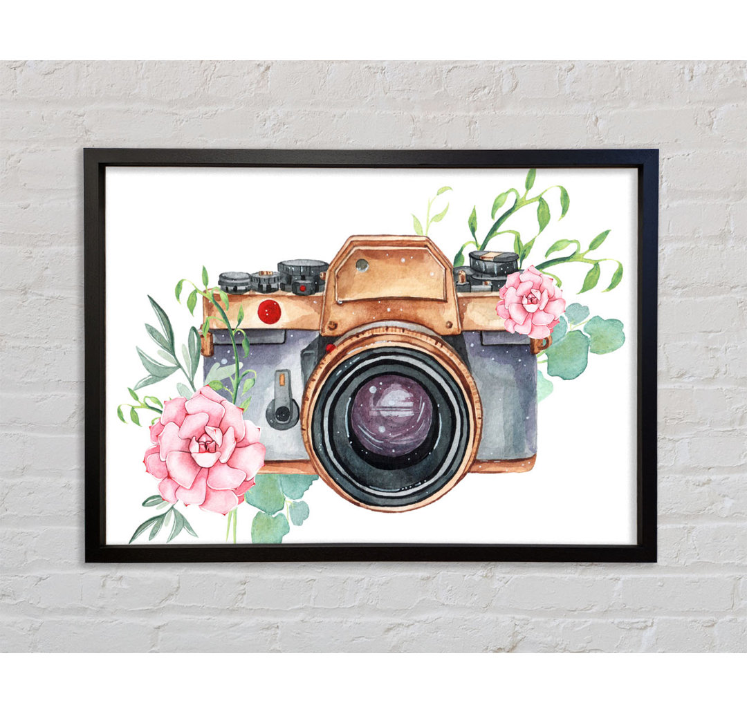 Vintage Camera Floral - Einzelner Bilderrahmen Kunstdrucke auf Leinwand