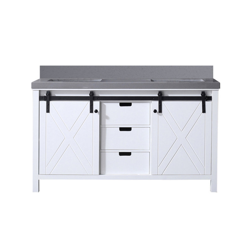 Meuble-lavabo blanc 60 po X P 22 po D, avec comptoir en quartz gris