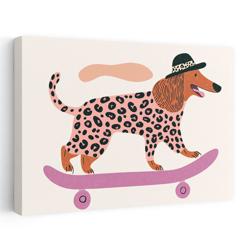 Cool Dog On Skateboard Modern Playful Contemporary Dog Wall Art Print by Mathieu - Wrapped Canvas Print