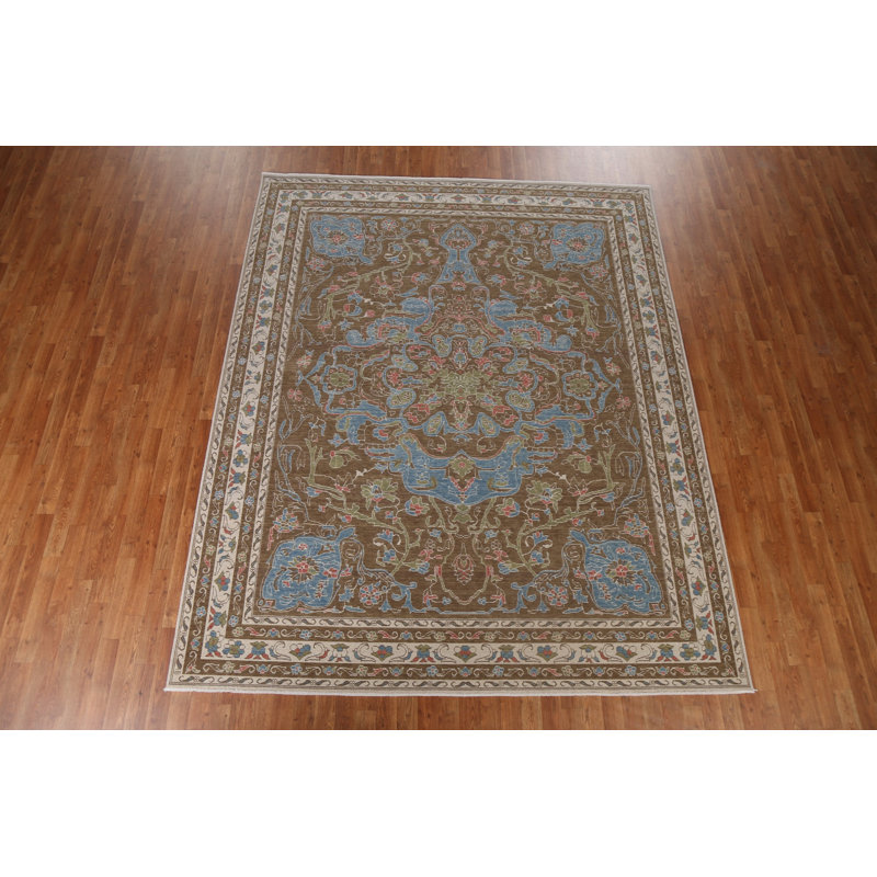 Tapis turc floral en laine noué à la main Oushak