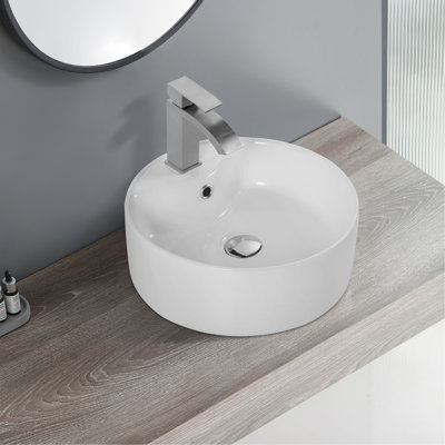 Lavabo de salle de bain rond en céramique - Lavabo (profondeur de 7,8 po) polyvalent (poids de 13,17 lb)