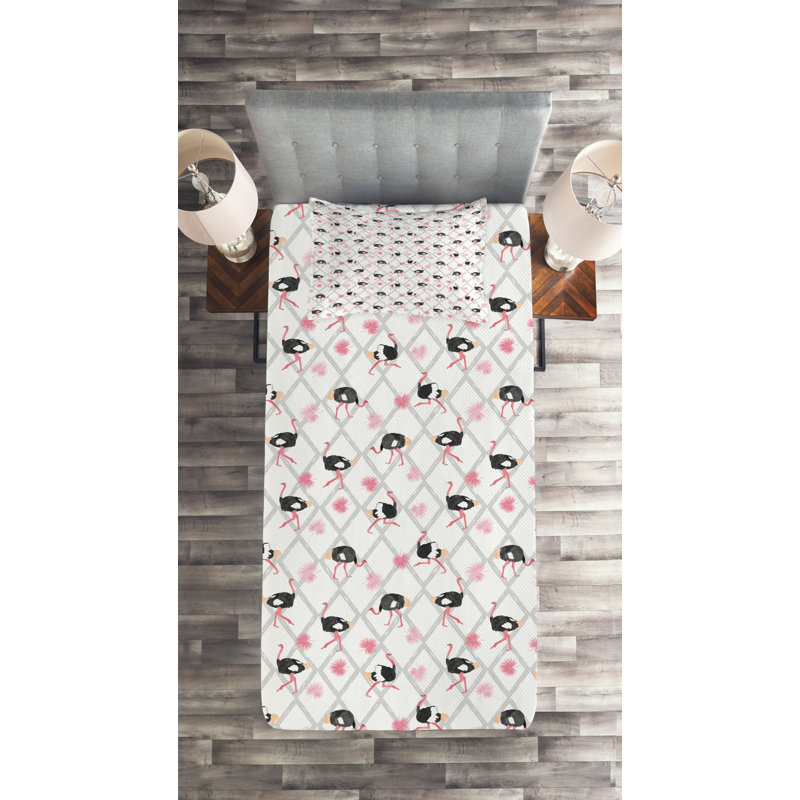 Ostrich Eclectic Polyester Coverlet, Twin Bedspread + 1 Sham