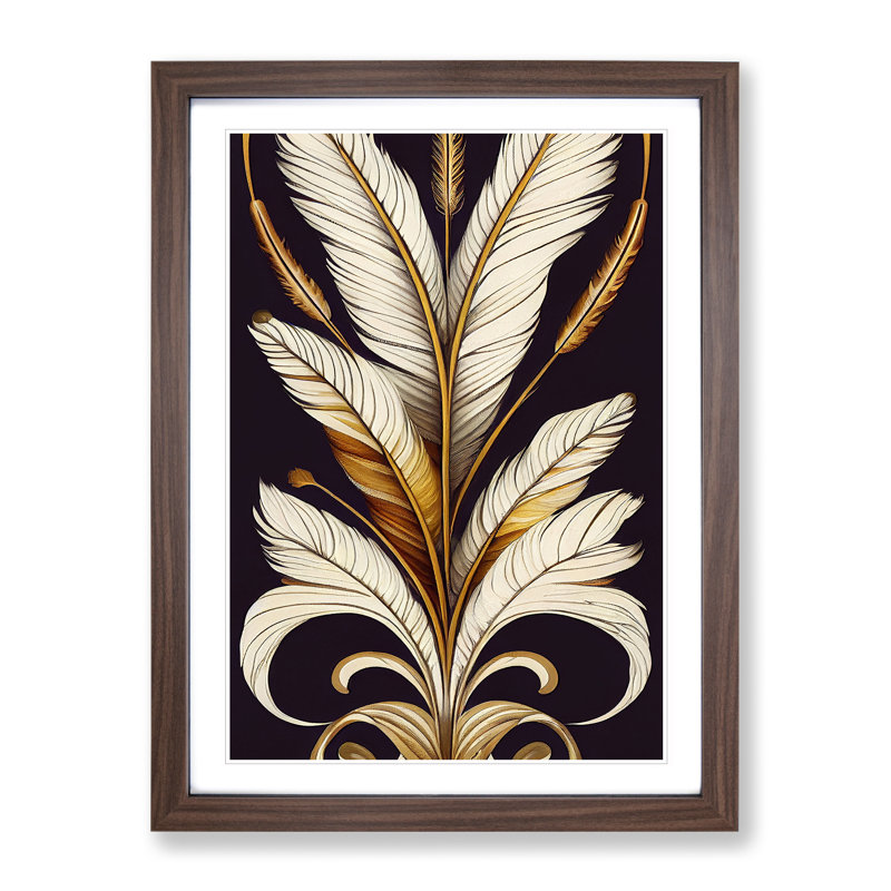 Feather No.5 - Single Picture Frame Print, 64cm H x 46cm W x 2cm D, Walnut Framed