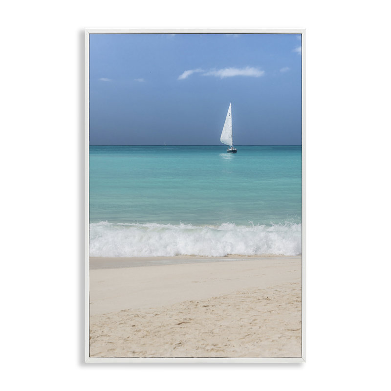Giclée sur un voilier solitaire par Mary Lou Johnson, Estampe numérique encadrée blanc bord de mer, H 30 po x l 20 po
