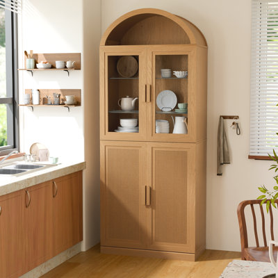 76" H Pantry Cabinet with Glass Doors Traditional Freestanding Kitchen Cabinet Buffet Cabinet for Dining Room