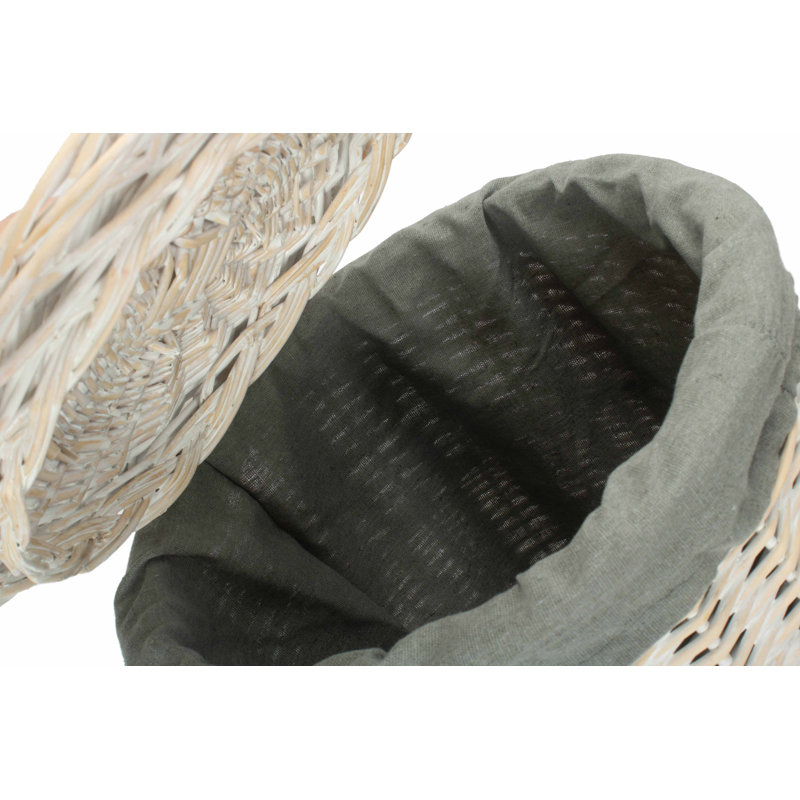 Wicker Round Laundry Hamper Basket with Lining, White Wash/Grey, 50" H x 33" W x 33" D