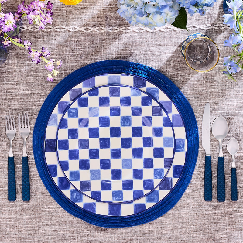 Pink Check Dinner Plate, Blue