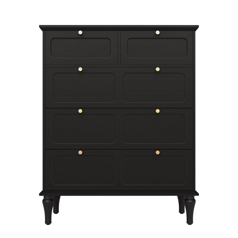 Commode 5 tiroirs avec design Mid-Century pour chambre à coucher, noir, Noir