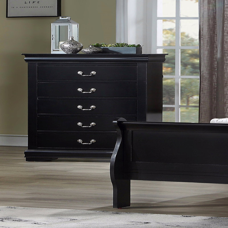 Armoire de rangement élégante et contemporaine en bois massif 1 tiroir Louis Philip 1Pc, Noir