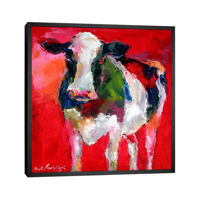 Cow by Richard Wallich - Painting on Canvas, 93.98 cm H x 93.98 cm W, Black Floater Framed