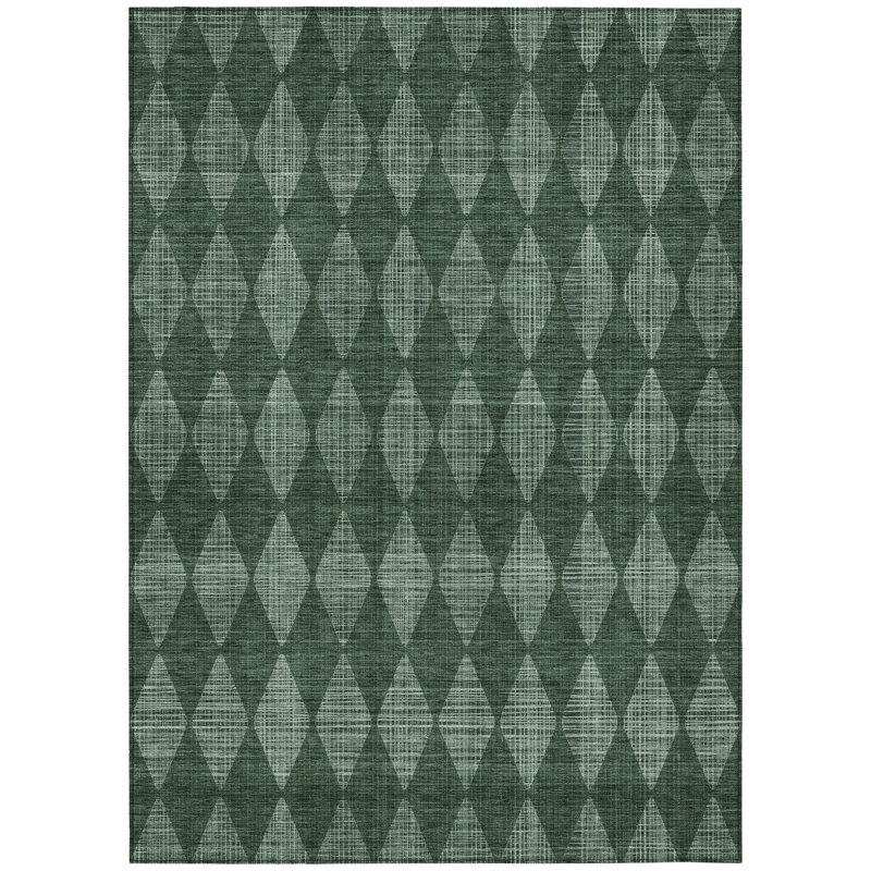 3' X 5' Olive Green And Charcoal Geometric Washable Indoor Outdoor Area Rug
