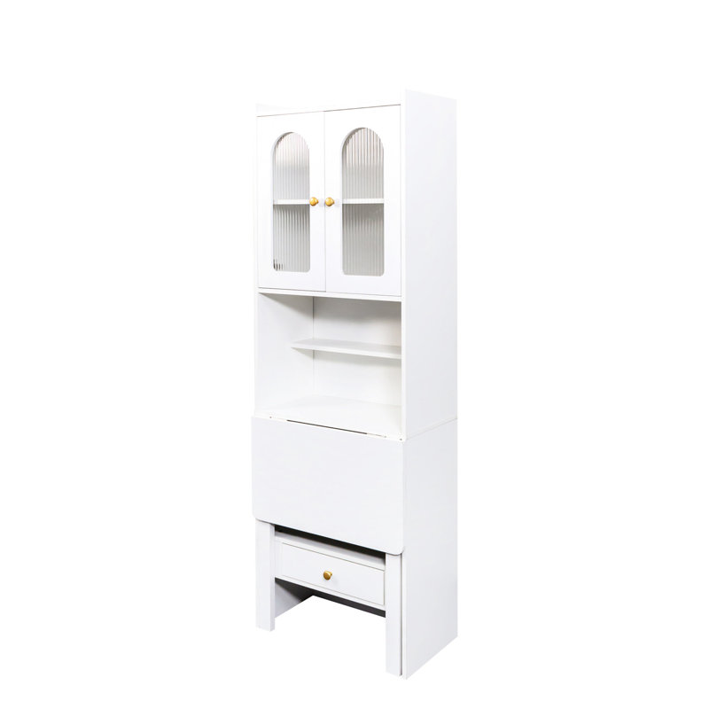 Armoire de bureau blanche avec fonction de dépliage - Tablette et tiroir pour poste de travail convertible avec rangement pour l'efficacité du bureau à domicile