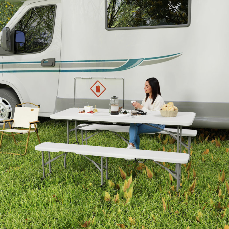 Rectangular 3 - Piece 180Cm L Outdoor Picnic Table, White/Light Grey