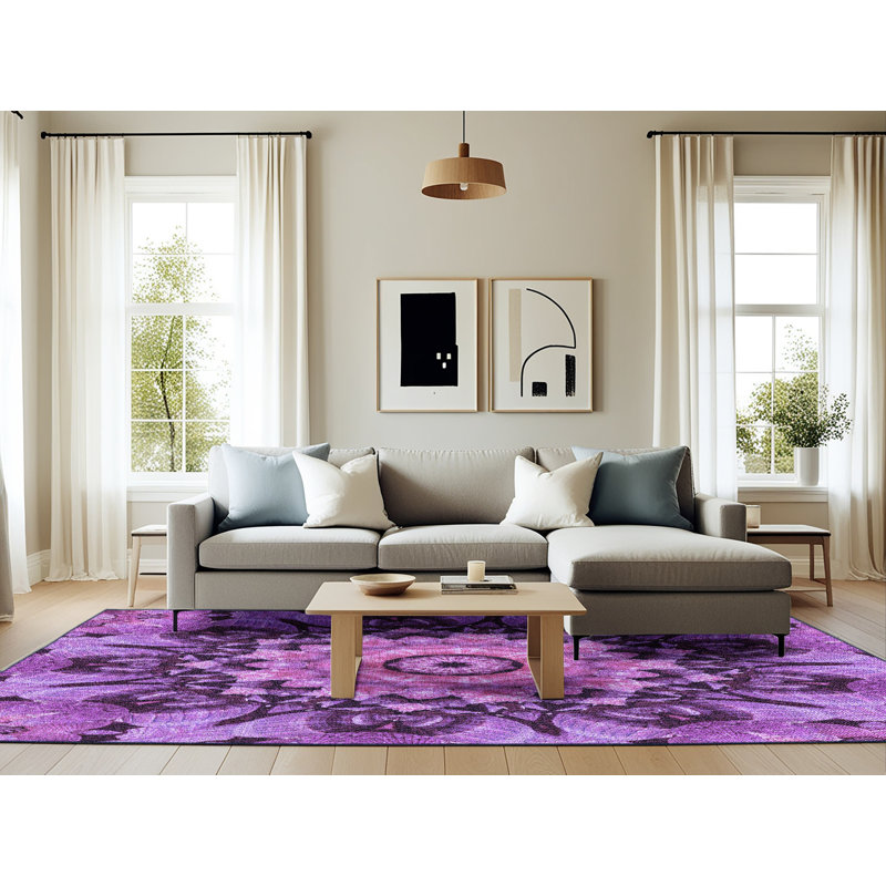 Tapis floral en laine mauve, Rectangle 6 pi x 9 pi