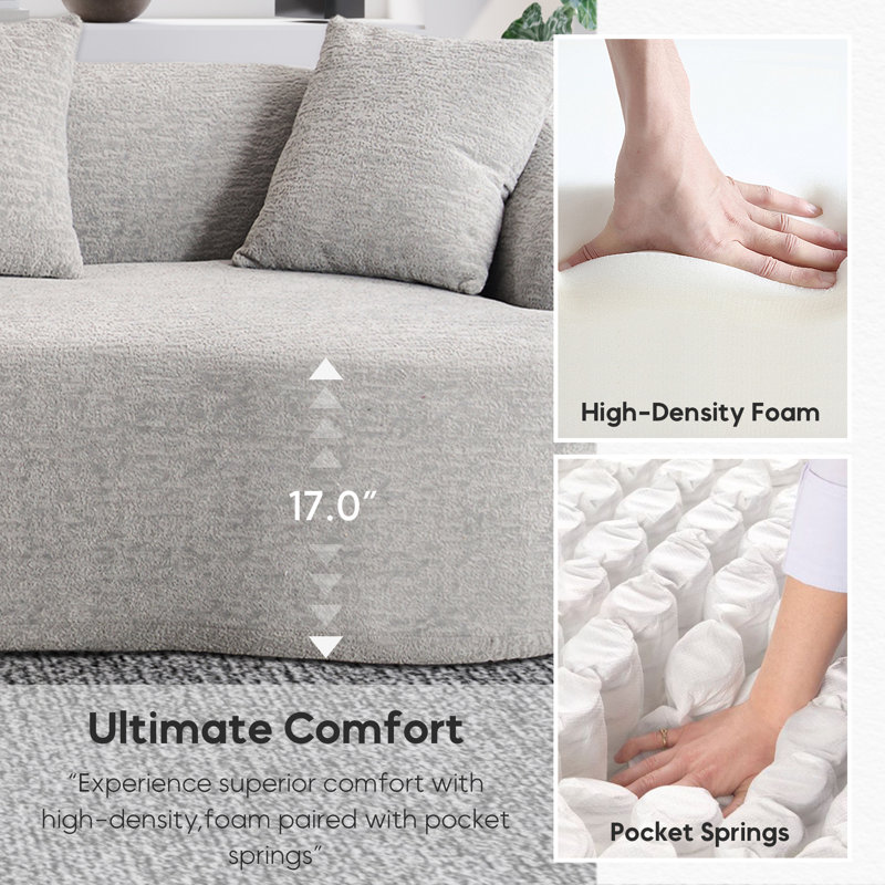 Canapé modulaire en forme de L 2 pièces avec design incurvé et méridienne orientée à gauche, Gris chenille