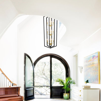 12-Light Lantern Tired Farmhouse Ceiling Hanging Light Black Chandelier Metal Modern Pendant Light Fixtures For Kitchen Island Dining Room Living Room Foyer Entryway(E12 Bulbs Not Included)