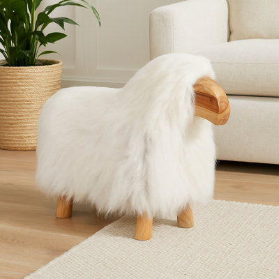 Decorative Fuzzy Sheep Figurine With Faux Fur - Stylish Decorations For Living Room Or Bedroom Decor - Adorable Home Decor Accent Furniture, White