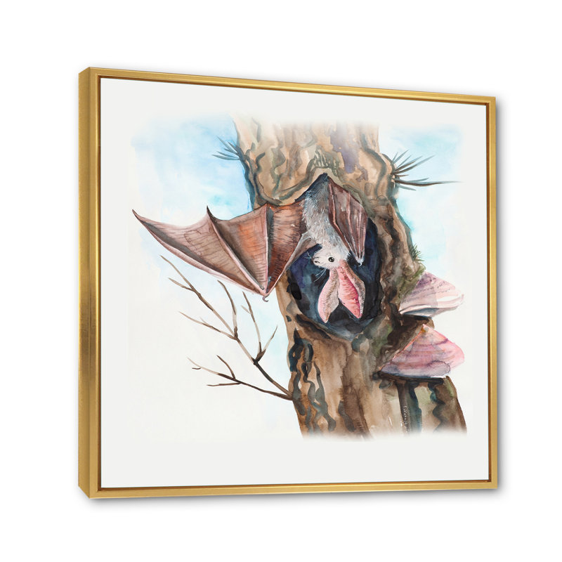 Bat in a Hollow Tree - Traditional, reproduction d'art sur toile, H 16 po x l 16 po x P 1 po, Cadre flottant doré