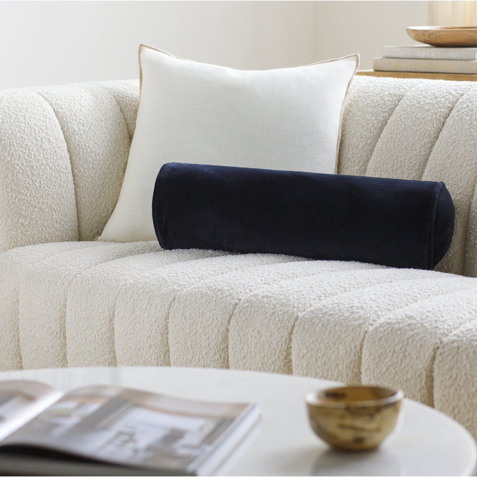 Deane Pillow Cover & Insert Bolster, Dark Blue, Polyester/Pollyfill