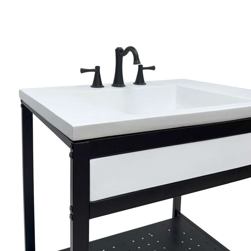 Meuble-lavabo simple 31 po - Structure en métal noir avec comptoir en béton blanc, White