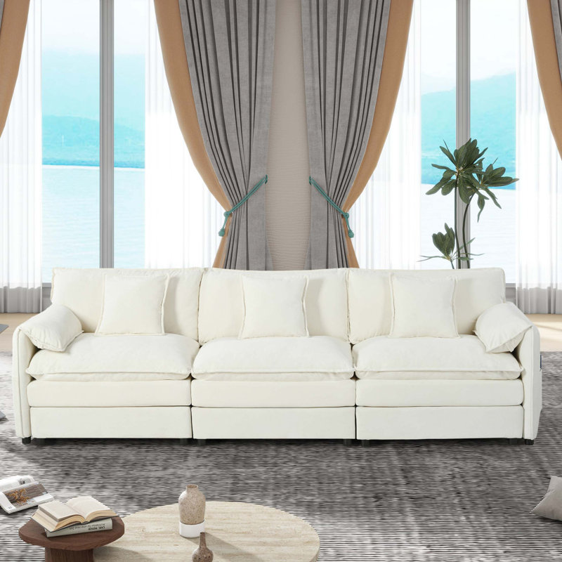 Oversized Deep Seat Sectional Sofa, Modern Chenille Cloud Couch, Large 3 Seater Modular Sofa with 3 Pillows for Living Room Bedroom Apartment Office,DIY Combination,Chenille