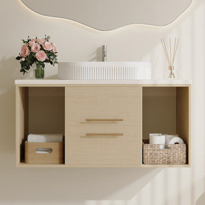 40.0" Bathroom Vanities With Ceramic Sink,Floating Bathroom Vanity With 2 Drawers And 2 Storage