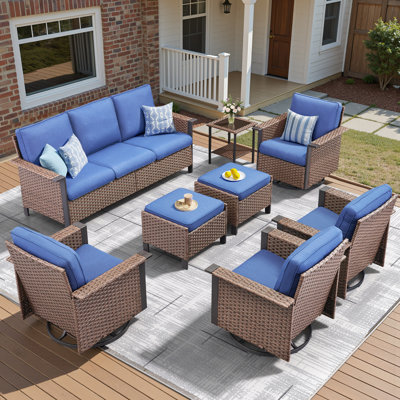 Ensemble de conversation d'extérieur en osier pour 7 à 9 personnes avec 4 chaises pivotantes Coady
