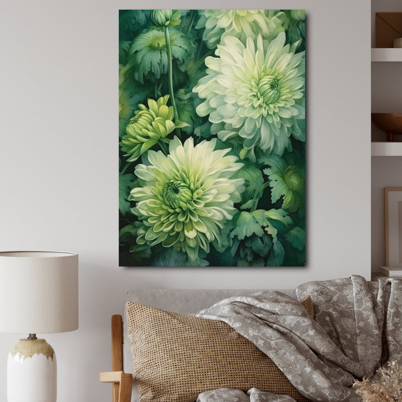 «Green Green White Chrysanthemums Melody II», reproduction sur toile, H 44 po x l 34 po x P 1,5 po, Toile tendue