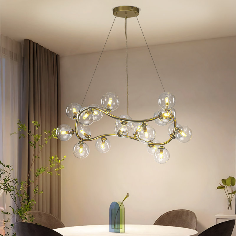 19-light Modern Twisted Glass Globe Chandelier, Gold