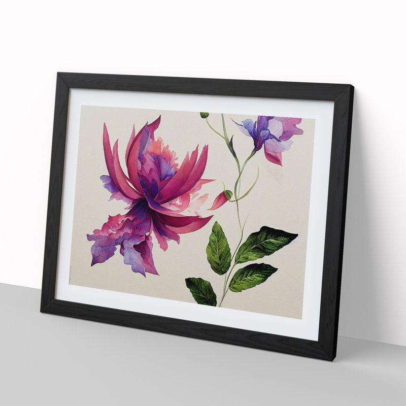 Captivating Watercolour Flower - Single Picture Frame Painting, 46cm H x 64cm W x 2cm D, Black