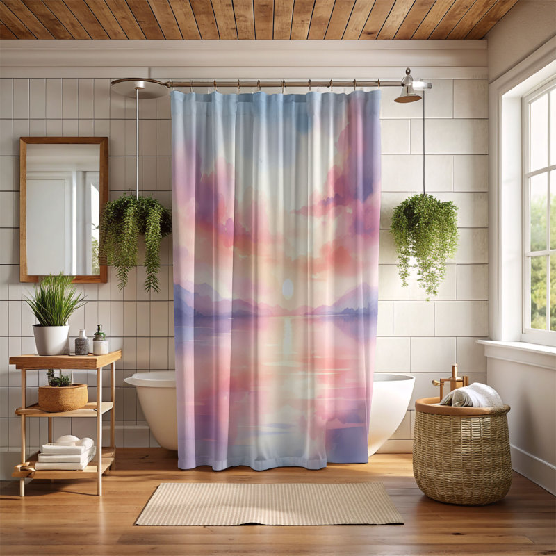 Rideau de douche standard 1 pièce Pastel Sunset Waves, H 74 po x l 71 po
