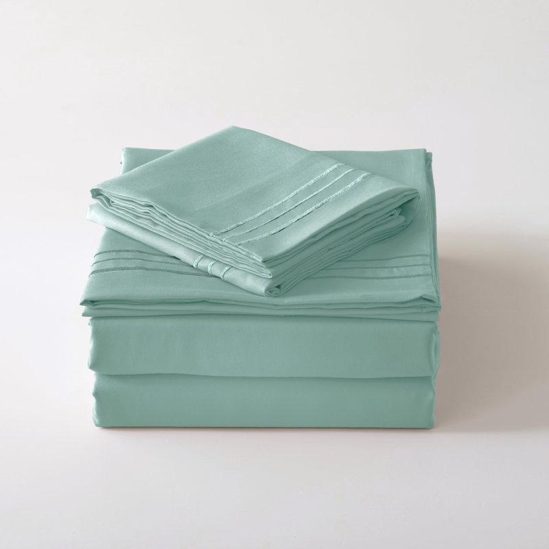 Twin Sky Blue Microfiber Deep Pocket Bed Sheet Set