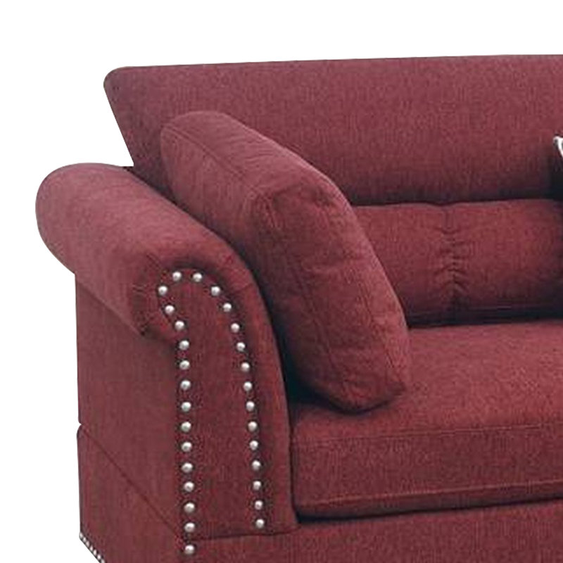 Upholstered L-Shaped Sectional Reversible, Red Velvet