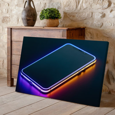 Canvas Create A Visually Striking Image Of A Smartphone Outline Illuminated Wall Art By Vibrant Neon Lights The Design Should Feature Canvas Wall Art