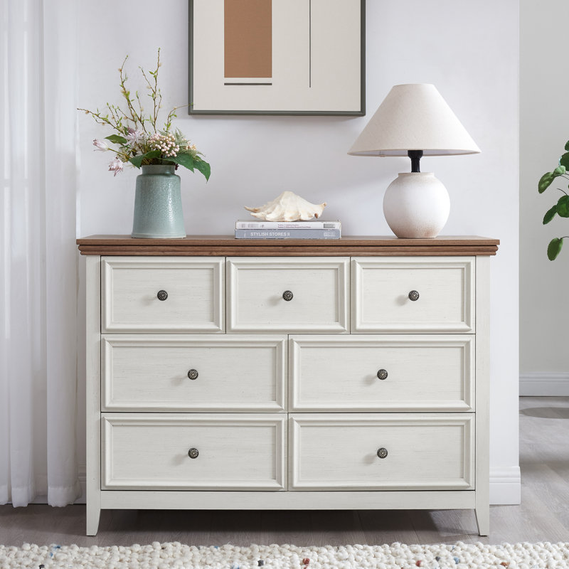 Armoire de salon 7 tiroirs beige - Rangement élégant et fonctionnel avec 7 tiroirs et dispositif de basculement