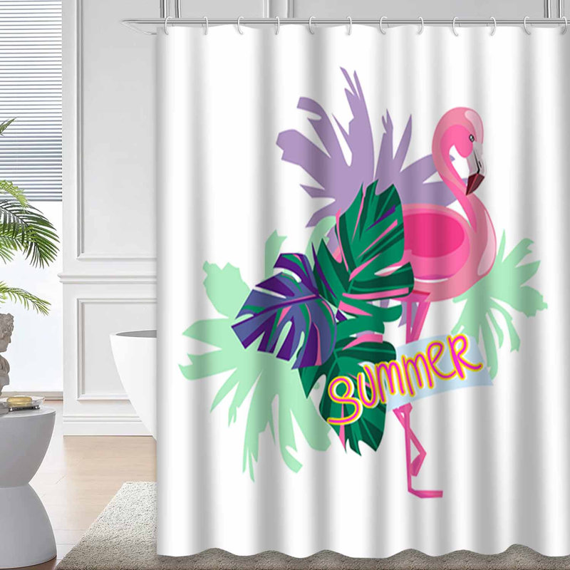 Rideau de douche imperméable flamant rose avec 12 crochets, L 72 po x l 78 po