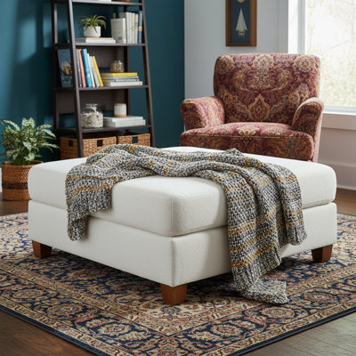 Square Upholstered Ottoman With Wooden Legs, Multi-Functional Footrest For Living Room, Bedroom, Various Fabrics & Colors by Ebern Designs