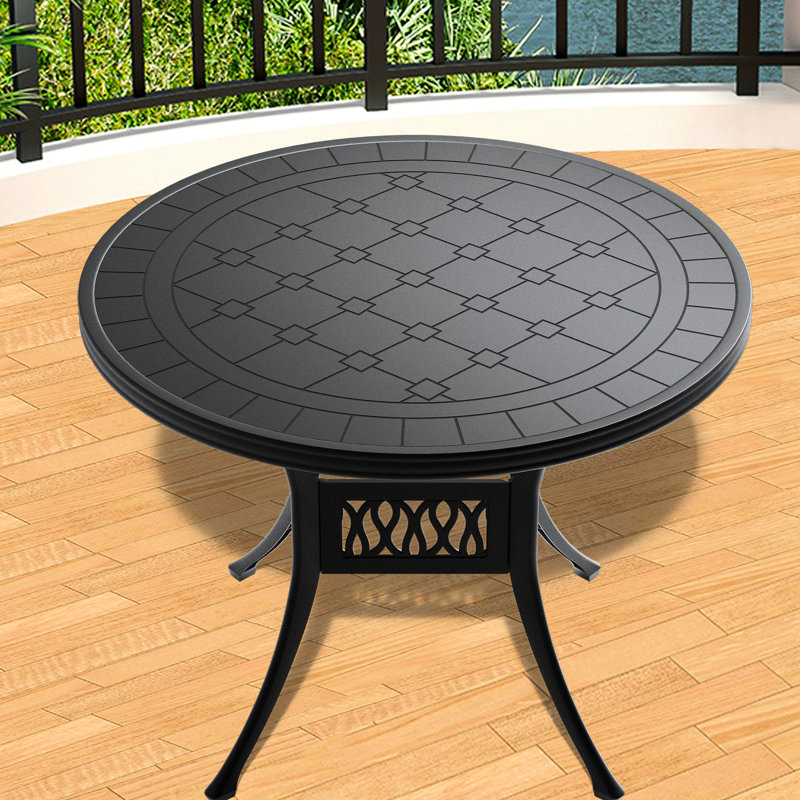 Table de jardin 38,6 po en aluminium coulé avec cadre noir, à la corrosion, confortable, peu encombrante, table de salle à manger extérieure empilable, 38,6 po, résistance à la corrosion, siège, économie