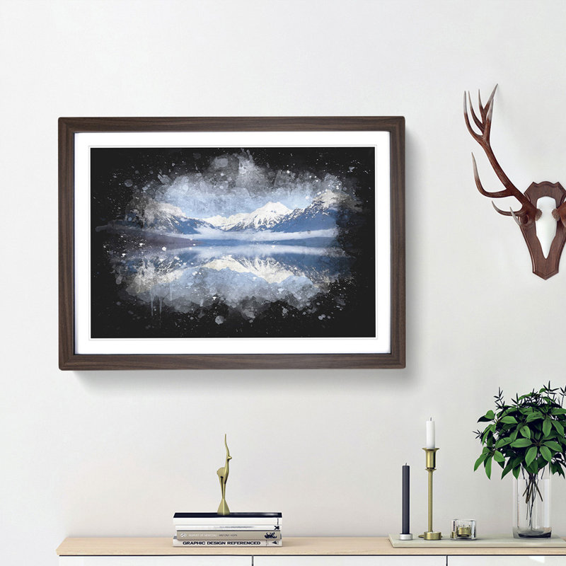 Lake Mcdonald In Montana Paint Splash - Picture Frame Graphic Art, 62cm H x 87cm W x 2cm D, Walnut Framed