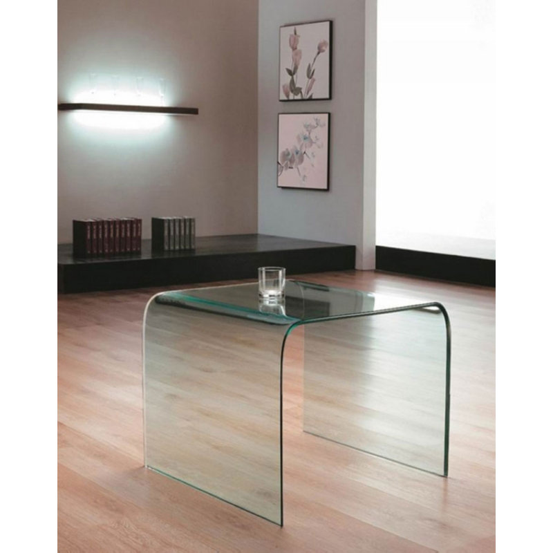 Aida Glass Top Sled End Table