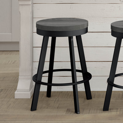 Floumoy Swivel Counter & Bar Stool with Distressed Wood Seat -  Gracie Oaks, GRCS1130 43386109