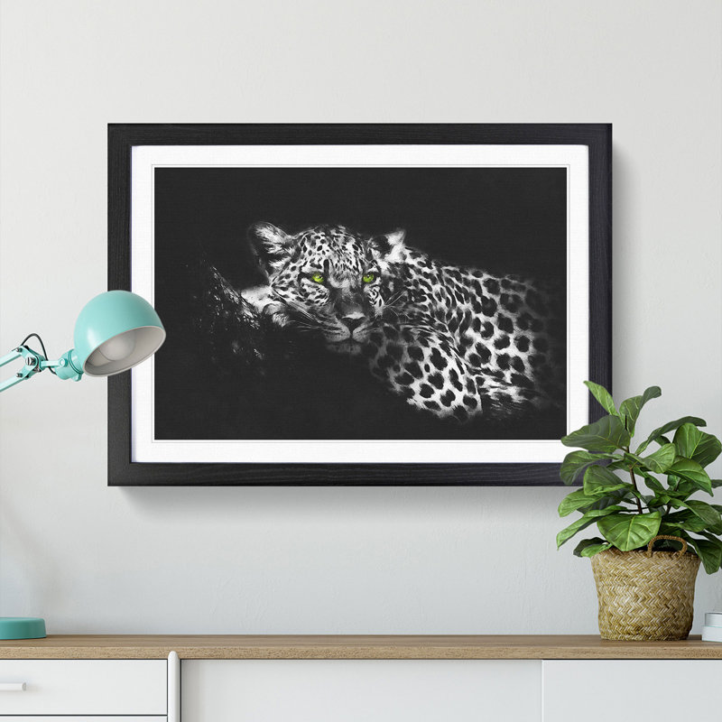 Leopard with Green Eyes High - Picture Frame Graphic Art Print, Black Framed, 62cm H x 87cm W x 2cm D
