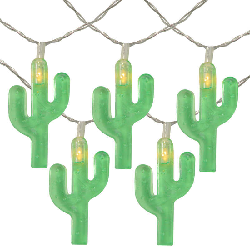 Guirlande de 10 lumières DEL vert cactus 10 fils - fil transparent 4,5 pi