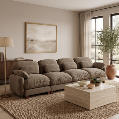 Canapé surdimensionné 4 places en chenille, canapé lounge extra profond inspiré des nuages ​​avec assises larges, marron